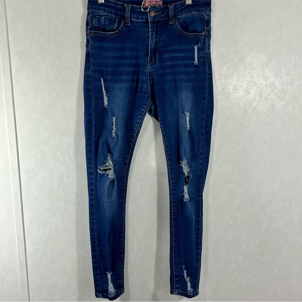 Wax Jean Dark Blue Distressed Skinny Jeans